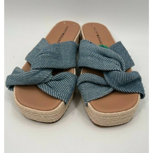 Lucky Brand Grenly Blue Fabric Twist Espadrille Slide Slip On Sandal Size 8/38.5 - Picture 1 of 7